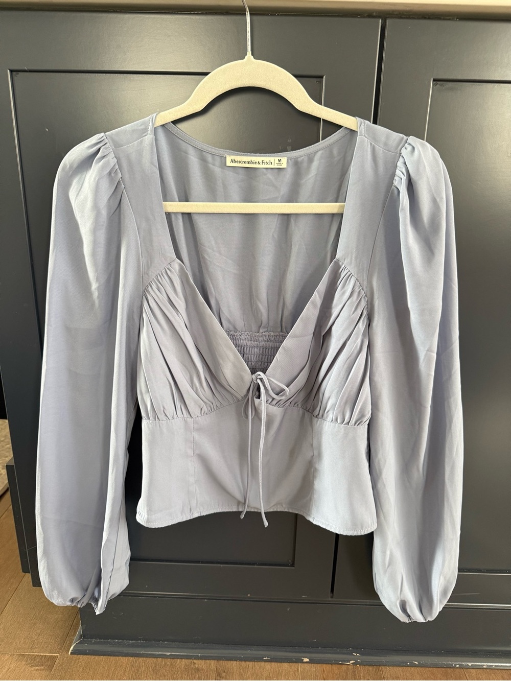 Abercrombie & Fitch Dusty Lavender Long-Sleeve Tie-Front Blouse